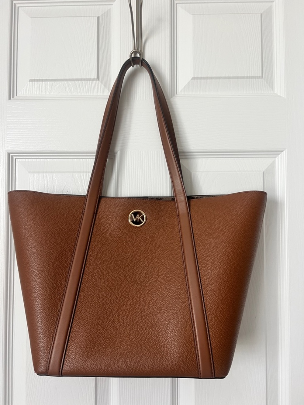 Michael Kors Brown Leather Tote with Gold MK Emblem